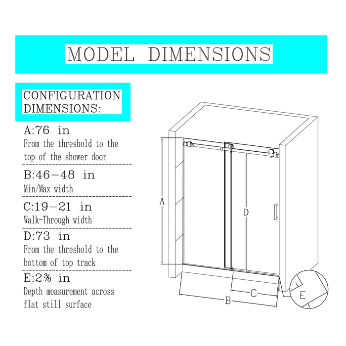 Frameless Single Sliding Shower Doors, 5 / 16" Sgcc Tempered Glass, Reversible - Brushed Nickel