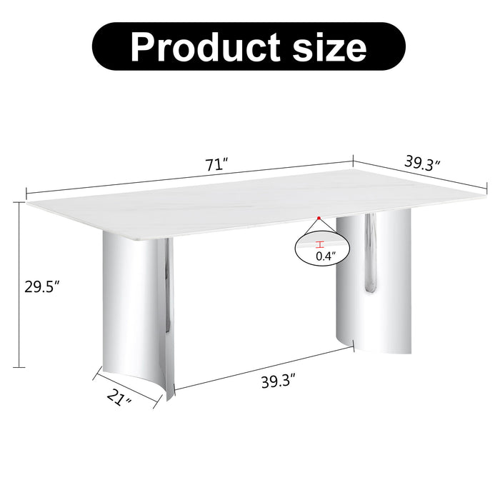 Modern Minimalist Dining Table With Imitation Marble Glass Desktop And Metal Legs
