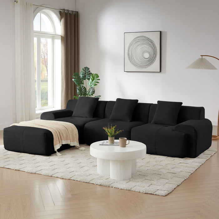 L Shaped Modular Sectional Sofa Corduroy And Movable Ottoman