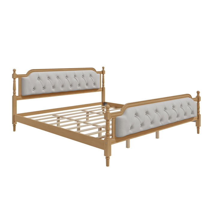 Traditional Style Solid Bed Frame With Upholstered Tufted Headboard, No Box Spring Needed