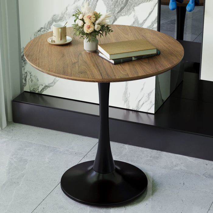Mid Century Round Dining Table, Table Top & Pedestal Base - Walnut / Black