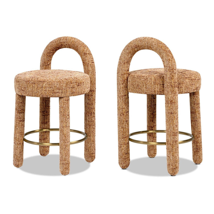 Penny - Round Arched Fully Upholstered Counter Stool (Set of 2) - Orange