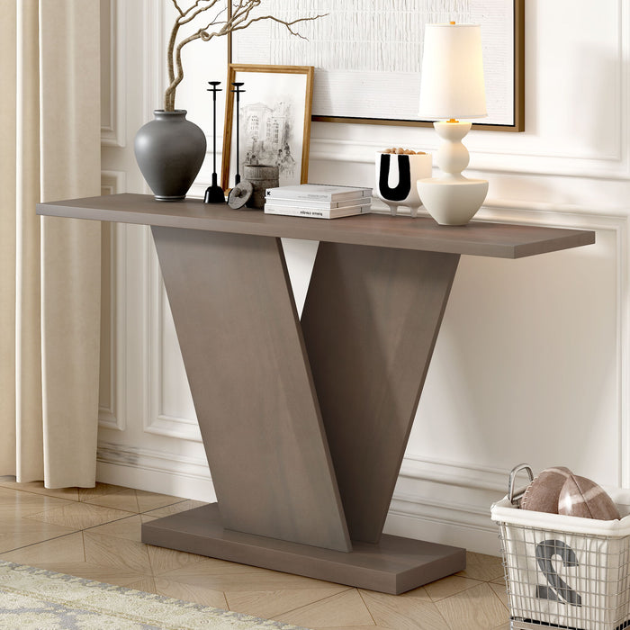 Console Table With V Shape Base, Sculptural Entryway Accent