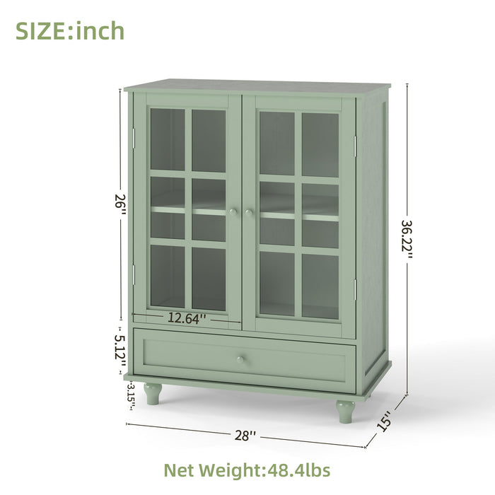 Minimalist Buffet Cabinet With Double Glass Doors And Drawer