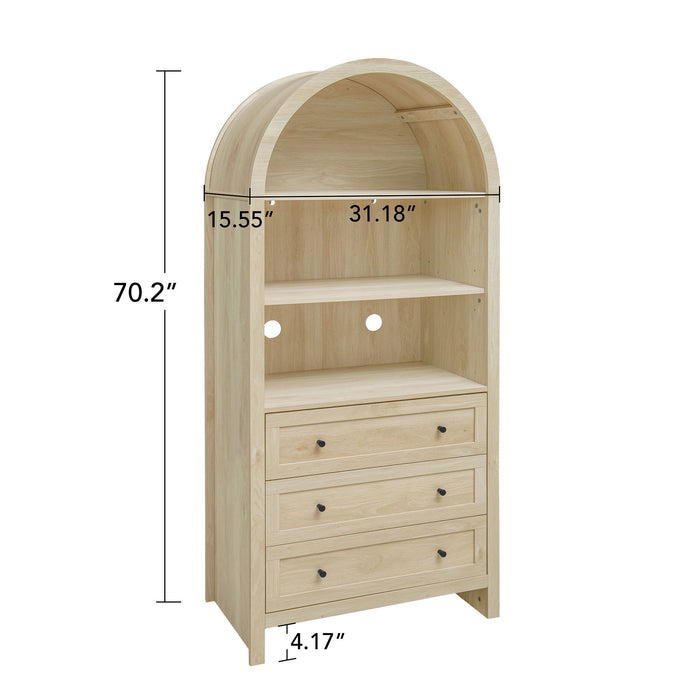 Arched Kitchen Pantry, Modern Farmhouse Wood Kitchen Storage Cabinets, Arched Storage Display Cabinet With Adjustable Shelves, Versatile Cupboard For Kitchen, Dining Room, Living Room - Natural