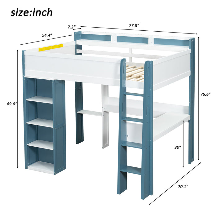 Loft Bed With Built In Storage Shelves, Clothes Rail, And Desk