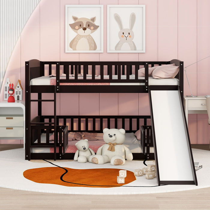 Low Bunk Bed With Slide, Fence And Ladder
