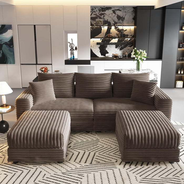 Deep Seat Convertible Sofa With Soft Pillows And Ottomans