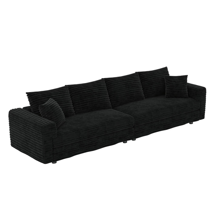 Plush Corduroy 4 Seat Sofa, Modern Comfy Upholstered Sofa Cloud Couch, Deep Seat Couches With Soft Pillows