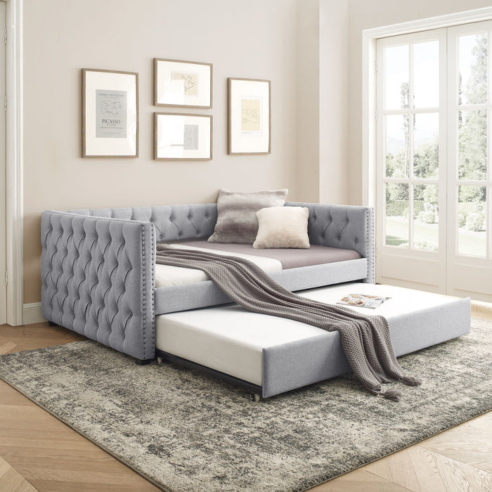 Inspired Upholstered Daybed With Trundle, Button Tufted