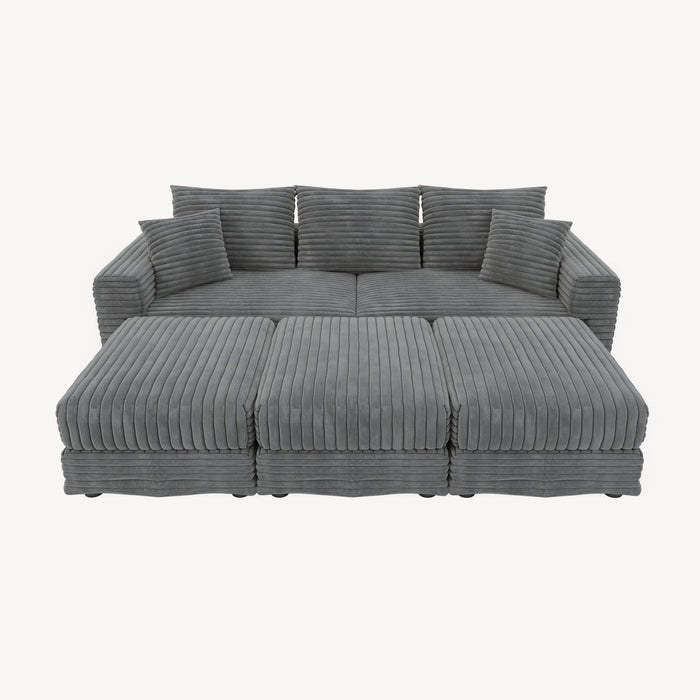Deep Seat Convertible Sofa With Soft Pillows And Ottomans