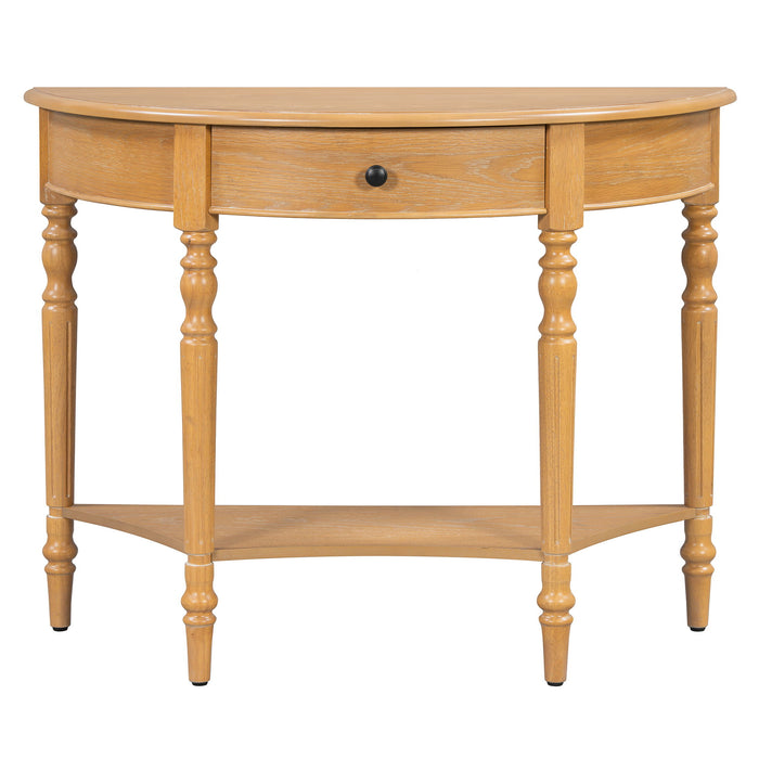 Half Moon Console Table With Drawer & Shelf
