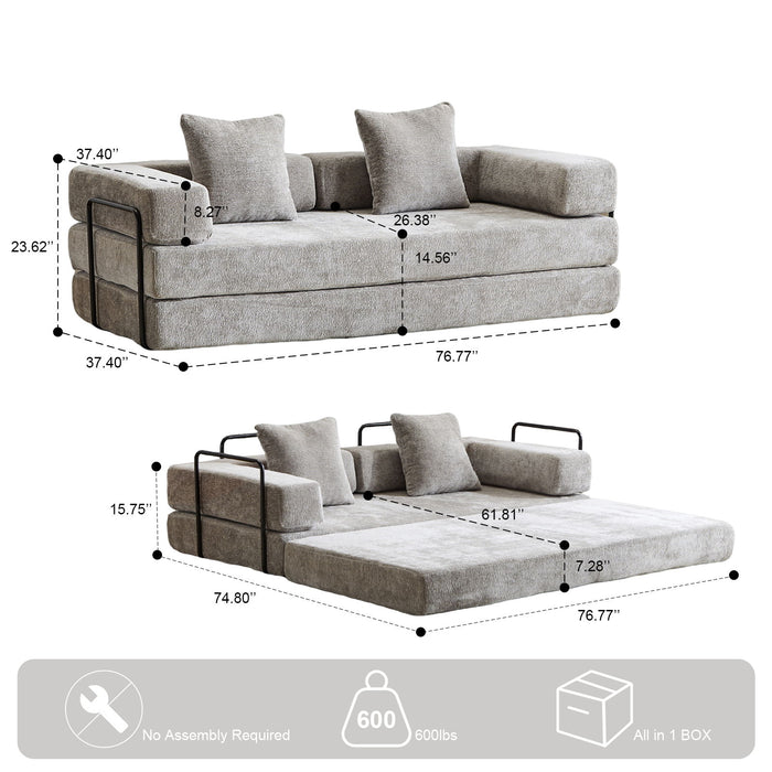 Convertible Floor Sofa Bed With Pillow Back Support Armrest