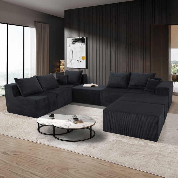 Luxury 8 Piece Modular U Shaped Sectional Sofa With Oversized Chaise Lounge And Bed Corduroy Upholstery