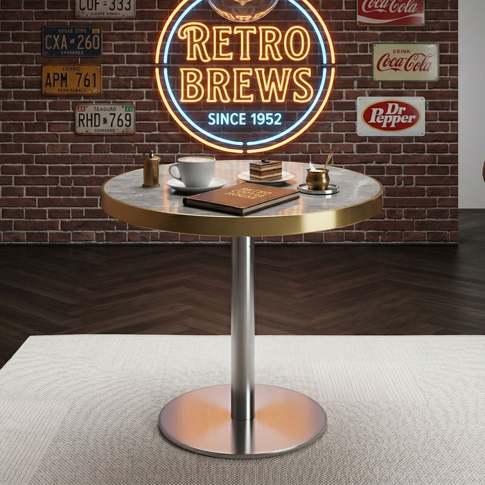 Round Bistro Table, Compact For Kitchen - Gray / Gold / Silver