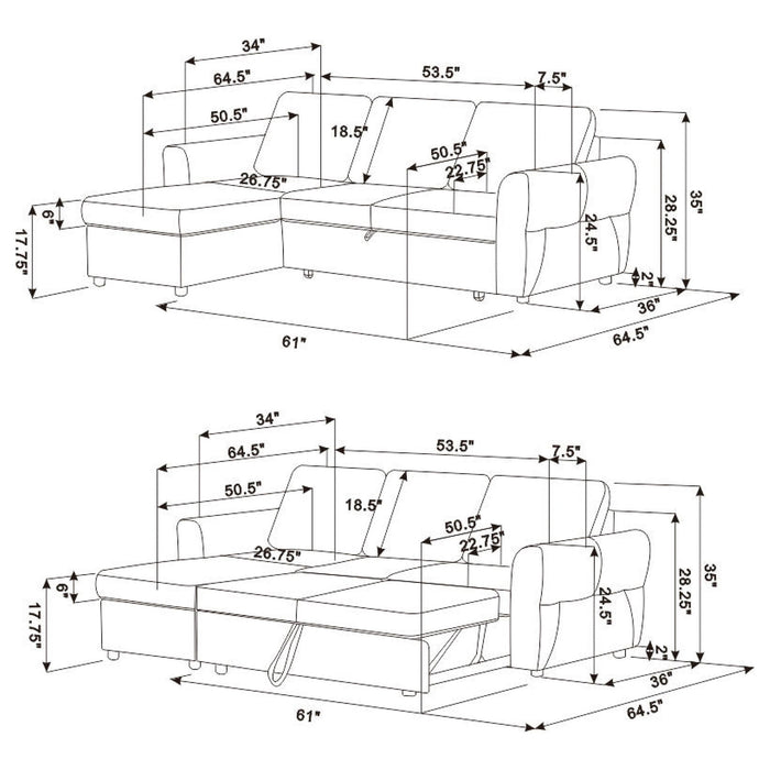 Kenna- Sleeper Sectional Sofa With Storage Ottoman