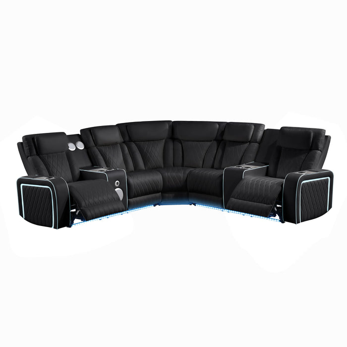 Electra - Power Recliner Sectional Sofa With Power Headrests, Console Loveseats, Wedge, LED Light Strip, Speakers