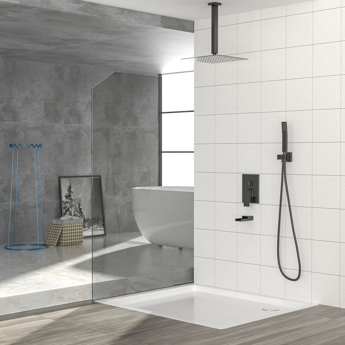 16" Ceiling Mount Square Shower System With Waterfall Tub Spout And Rough In Valve
