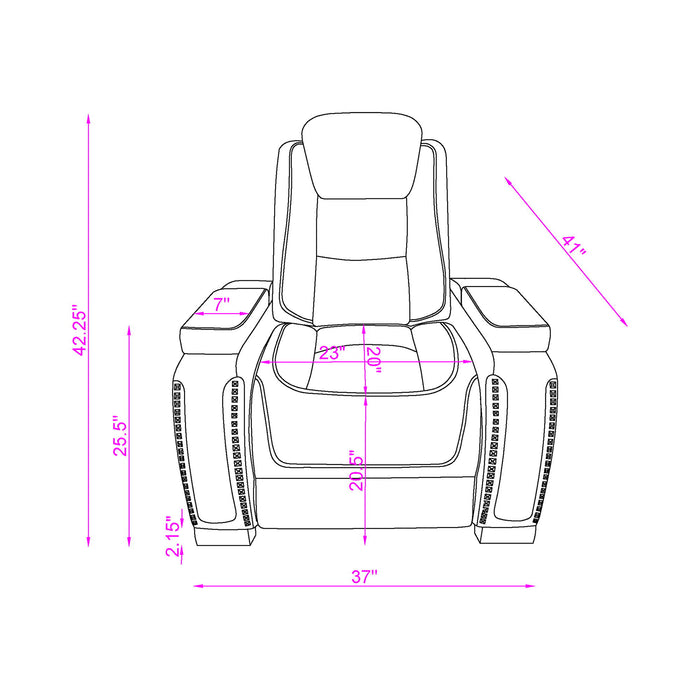 Power Recliner With Power Headrest And LED Bookshelf Arms, USB Charging - Gray