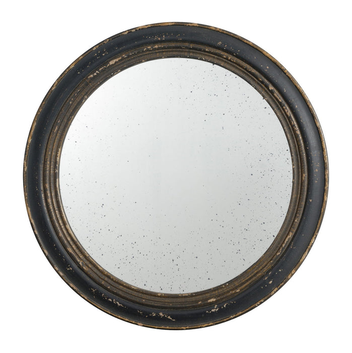 Circle Wall Mirror With Wooden Frame, Antique Classic Accent Mirror, For Living Room - Black