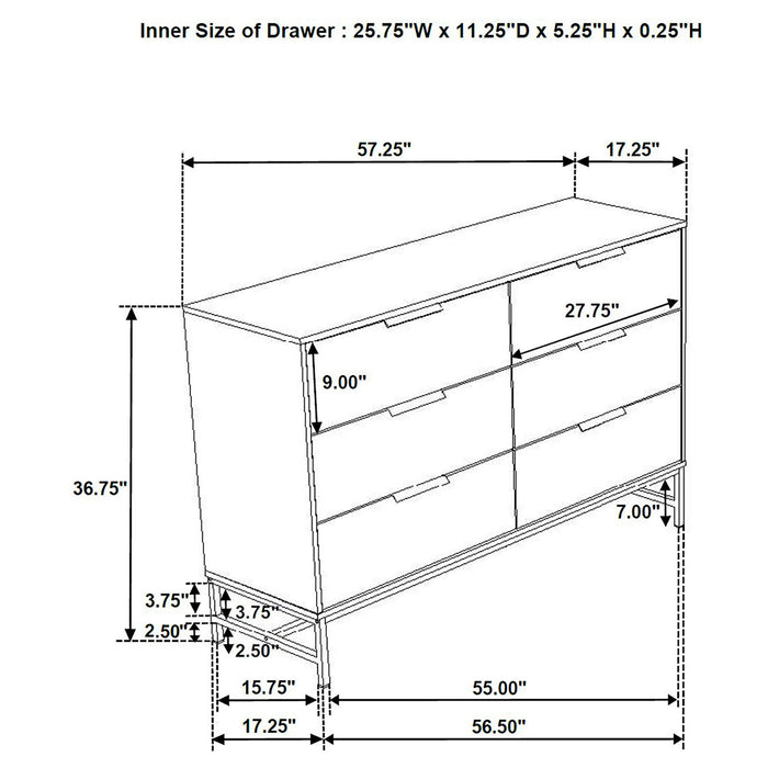 Taraval - 6 Drawer Bedroom Dresser - White