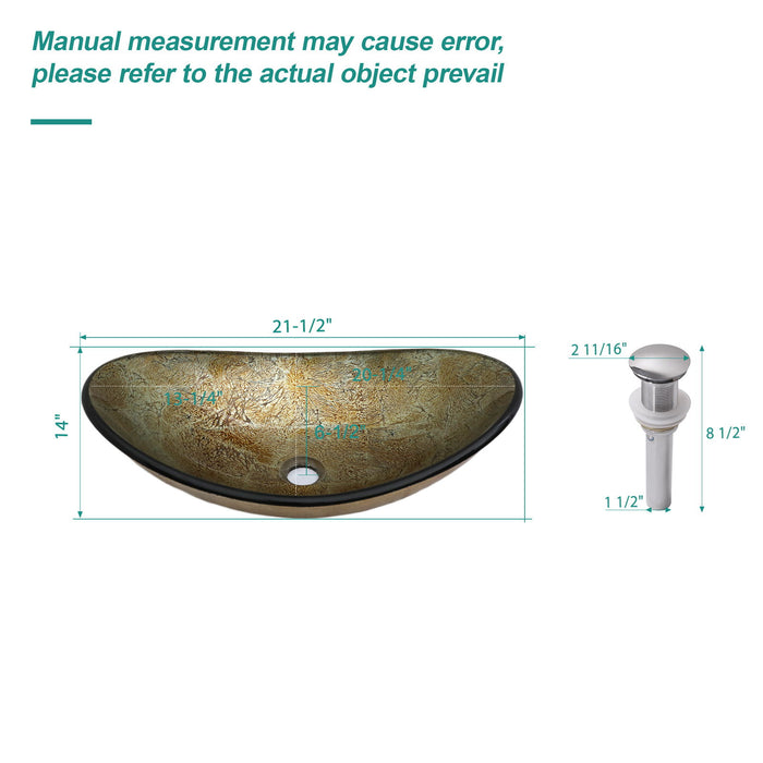 Tempered Glass Vessel Sink With Boat Shape Pop-Up Drain