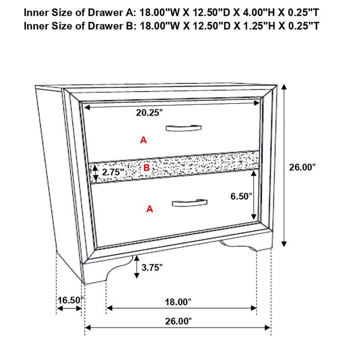 Transitional 2 Drawer Nightstand With Hidden Jewelry Tray