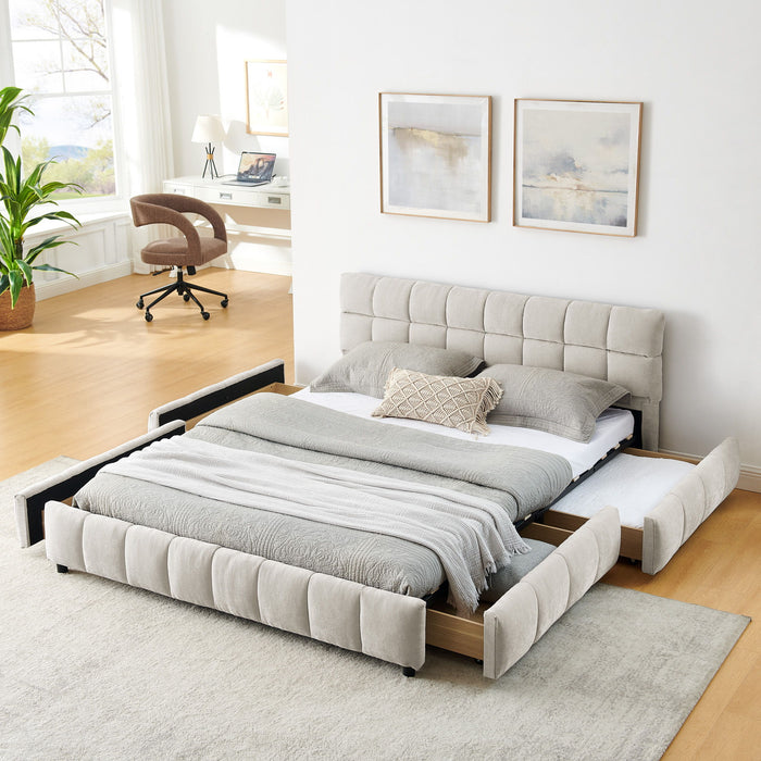 Modern Platform Bed Frame With Thick Chenille Fabric