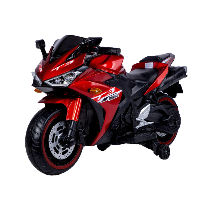 Kids 12V Motorcycle With Training Wheels, Manual Throttle, And Lighting Wheels For Boys And Girls Ages 3-6 - Red