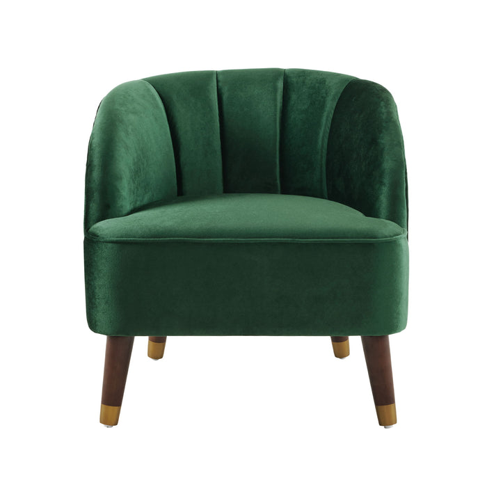 Elegant Upholstered Barrel Accent Chair With Wooden Legs