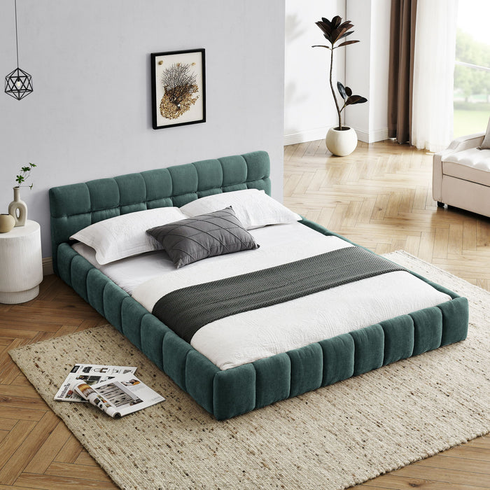 Modern Platform Bed Frame With Thick Chenille Fabric