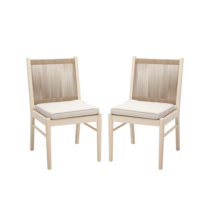 Cordoba - Dining Chair (Set of 2) With Acacia Wood Frame And Water Repellent Fabric - Beige / Yellow
