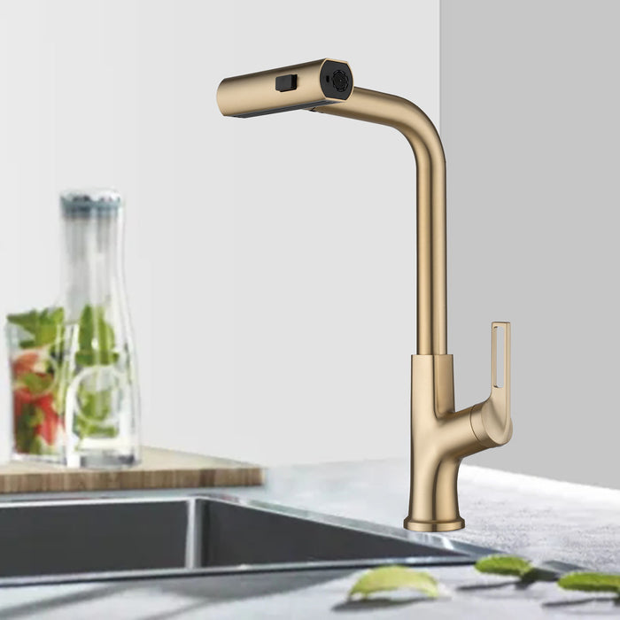 Kitchen Waterfall Faucet With Pull Down Sprayer, Single Handle, 360 Degree Rotating