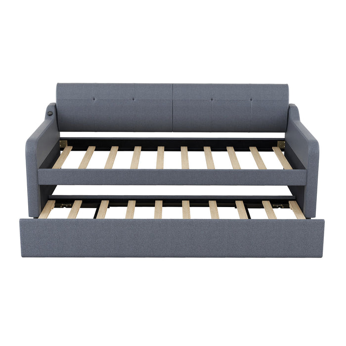 Upholstered Daybed With Trundle And USB Charging