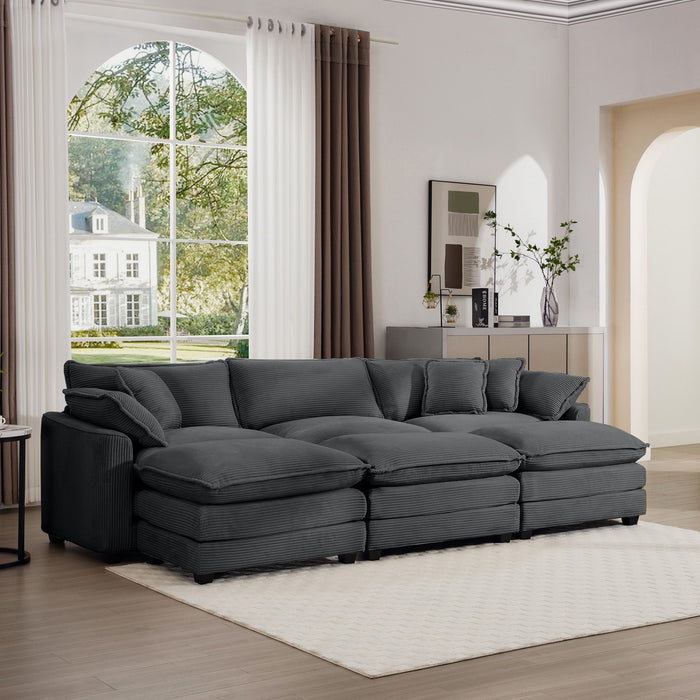Modern Oversized Modular Cushion Sofa With Ottoman, Low Back, Deep Seating Sofa Set