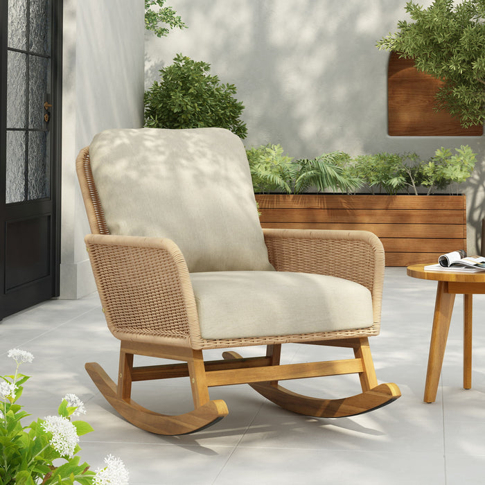 Contemporary Minimalist Wicker Rocking Chair With Soft Polyester Cushions