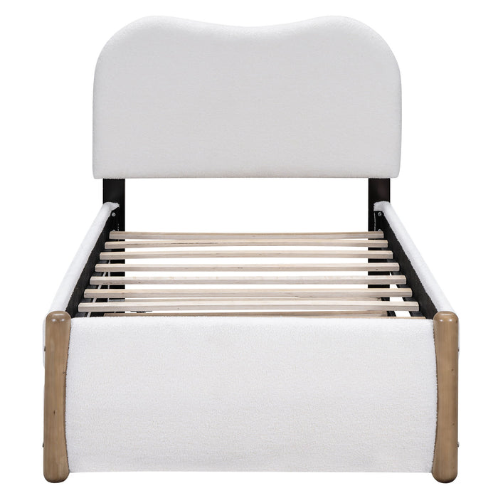 Upholstered Platform Bed With Wood Supporting Feet And Trundle
