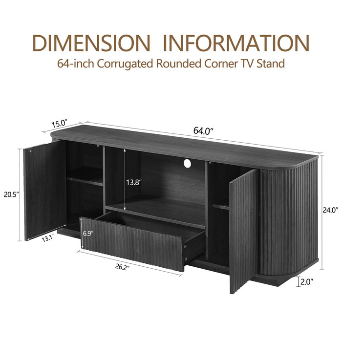 Modern Wavy TV Stand Rounded Sideboard With Storage Cabinet