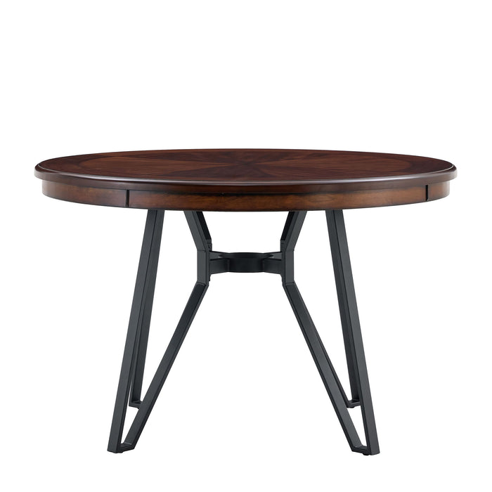 Mid Century Modern Round Dining Table With Metal Legs And Open Shelf