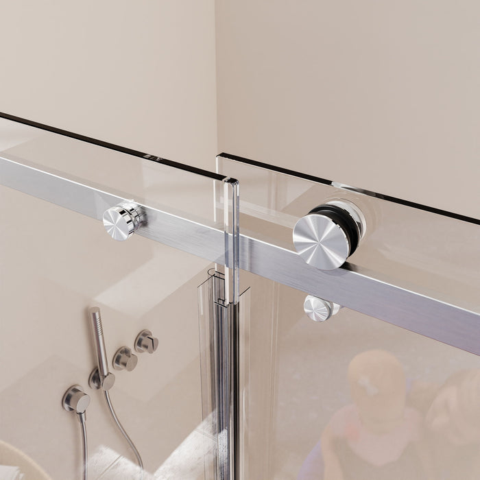 Frameless Single Sliding Shower Doors, 5 / 16" Thick Sgcc Tempered Glass - Brushed Nickel