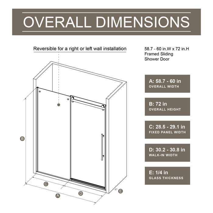Frameless Shower Door Single Sliding, Clear Tempered Glass Shower Door With Zinc Roller Rail System, Stainless Steel Handle - Black