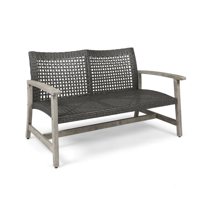 Hampton - Outdoor Wood And Wicker Loveseat - Gray