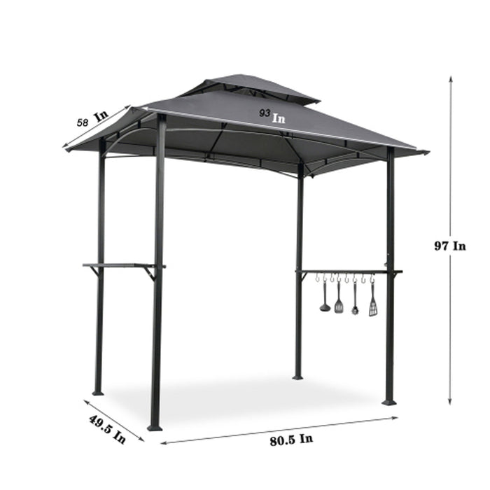 Outdoor Grill Gazebo With Double Tier Soft Top Canopy, Steel Frame, Bar Counters & Hook