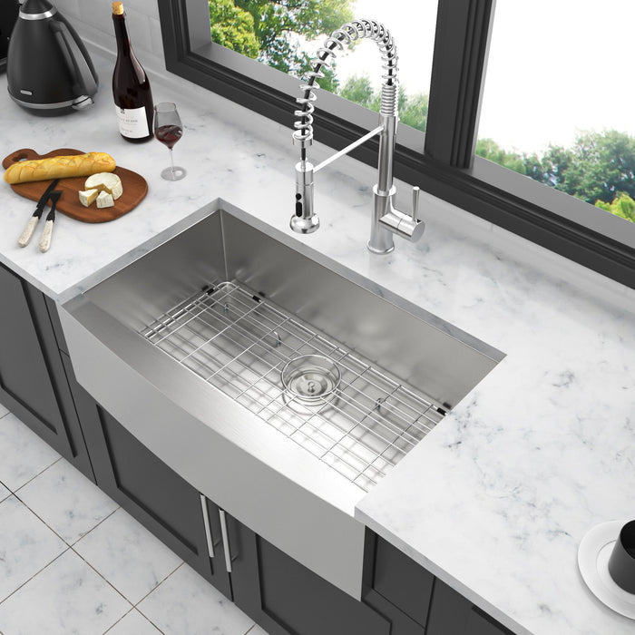 Farmhouse 36" Kitchen Sink Stainless Steel Apron Front - Brushed Nickel