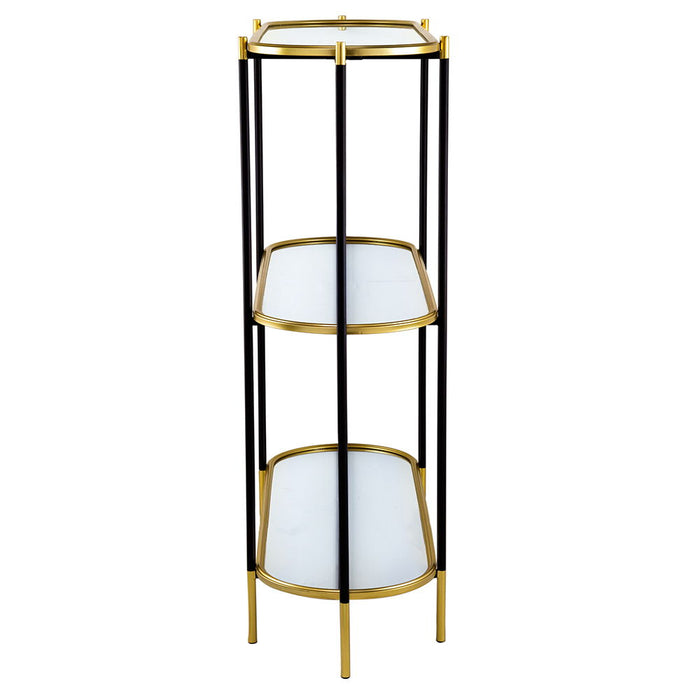 3 Tier Metal Console Table, Mirrored Shelf - Golden Black