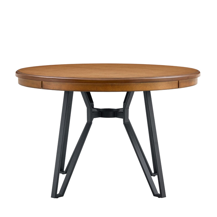 Mid Century Modern Round Dining Table With Metal Legs And Open Shelf