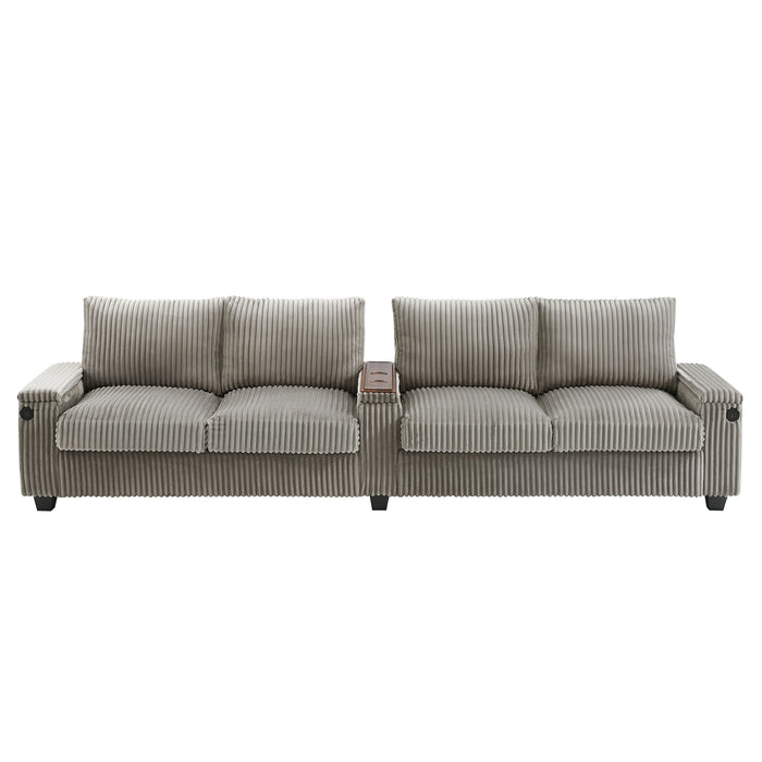 Modern 4 Seater Corduroy Sofa Couch With USB Ports And Hidden Storage
