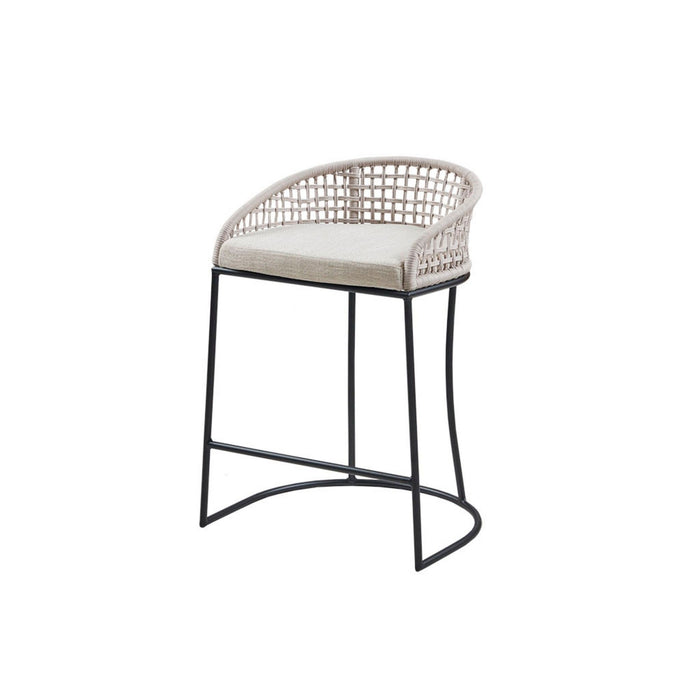 Coastal Woven Counter Stool With Upholstered Seat