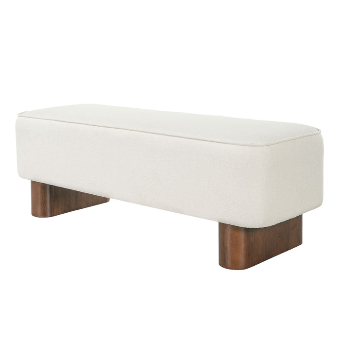 Upholstered Ottoman Bench With Thick Padded Design - Beige