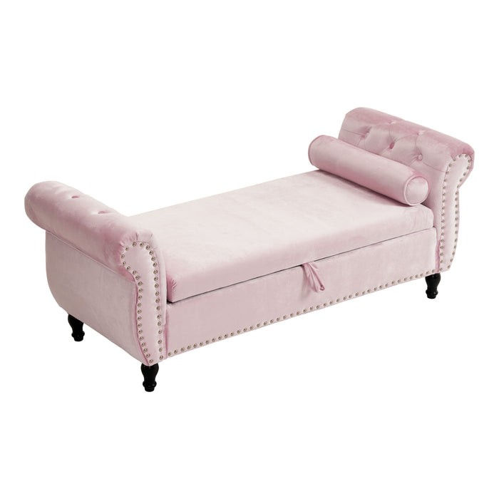 Luxurious Velvet Multifunctional Storage Ottoman Bench With Pillow